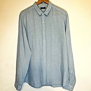 Theory Mens SZ XL 100% Linen Light Blue Zack Peetar Shirt Coastal Casual Man